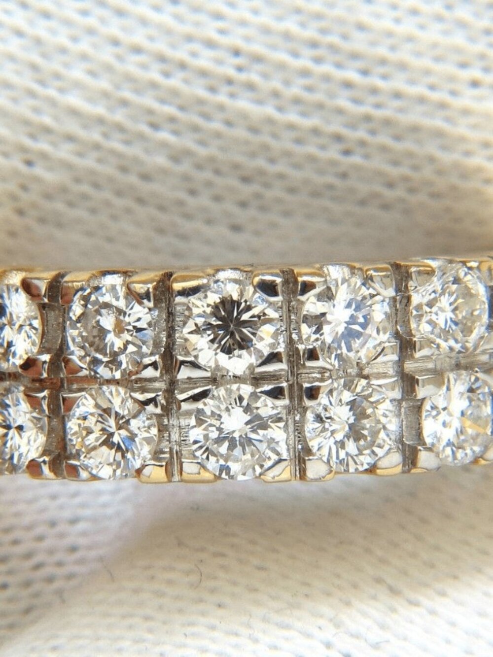 2.00CT TWO ROW ROUND NATURAL DIAMOND BAND RING H/VS 14KT GOLD*